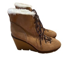 Womens Michael Michael Kors Boots Size 10 Suede Leather Shearling Wedge ... - $59.39