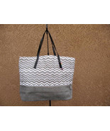 Gray and White Chevron Straw Shopper Beach Gym Tote Bag Large Handbag Bi... - €9,74 EUR