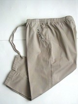 Basic Editions 100% Cotton Khaki Capri Pants with Embroidery Size L Large - £8.78 GBP