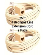 2X Ivory Almond 25ft Home Telephone Extension Cord Phone Cable Wire RJ11... - £9.86 GBP