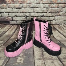 Dolls Kill Emo Punk Rave Pink &amp; Black Platform Combat Boots Sz 8 $MSRP 108 - $65.00
