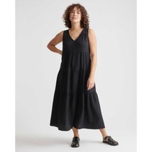 Quince Womens 100% Organic Cotton Gauze Tiered Maxi Dress Sleeveless Bla... - $38.57