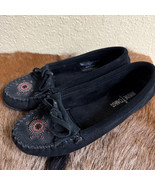 Minnetonka &quot;Me to We&quot; Women&#39;s 7.5 Black Suede Beaded 4000J Moccasin Boho... - $50.24 CAD