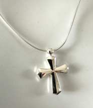 Genuine 925 Sterling Silver Cross Necklace Christian Cross 3D Hollow Pendant 18&quot; - £11.28 GBP