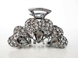 Medium smoke gray crystal metal heart hair claw clip bridal clip - £12.02 GBP