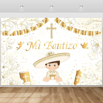 Mi Bautizo Backdrop First Holy Communion Backdrop for Boy Golden Cross Photograp - £15.46 GBP