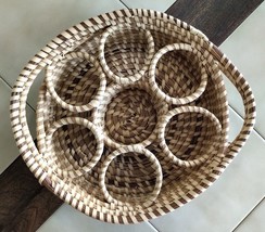 Charleston Gullah Woven Sweetgrass Basket Round Drink Tray w/ Handles - $29.30