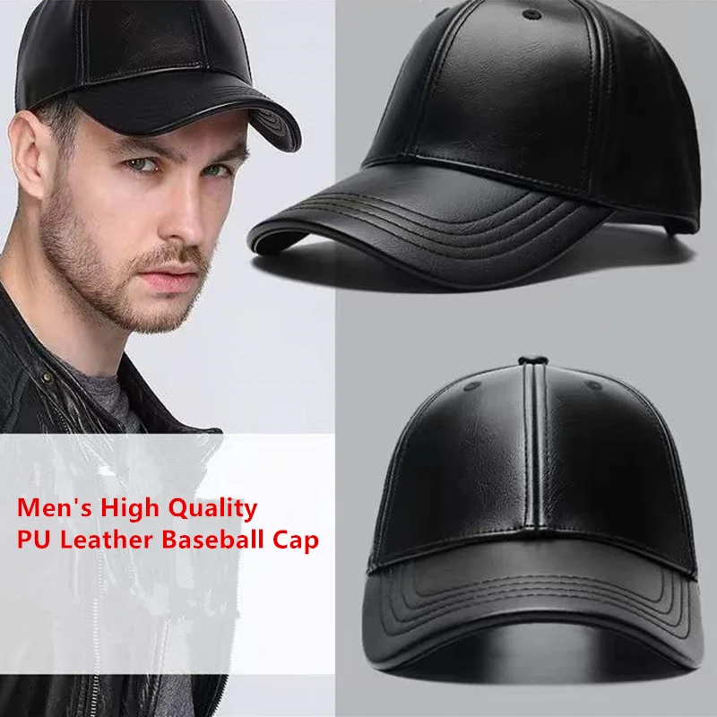 Unisex Solid Men Women Baseball Cap PU Leather Hip Hop Snapback - $21.88 CAD