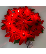Lighted Red Poinsettia wreathe Christmas Electric Window Hanging Vintage - £5.53 GBP