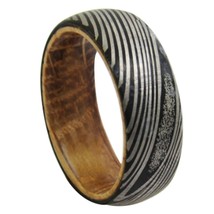 Damascus Steel Pattern Engraved Ring Matte Black Tungsten With Wood Ring Women W - £30.00 GBP
