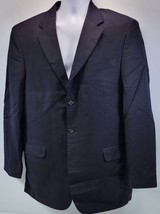 VR6) Stafford Men&#39;s Suit Jacket Black Dark Navy Blue 42 L 100% Worsted Wool - $14.84