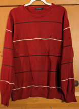 Vintage Nautica Knit Pullover Sweater Mens Large Red w/ Stripes Boat Logo Cotton - £16.50 GBP