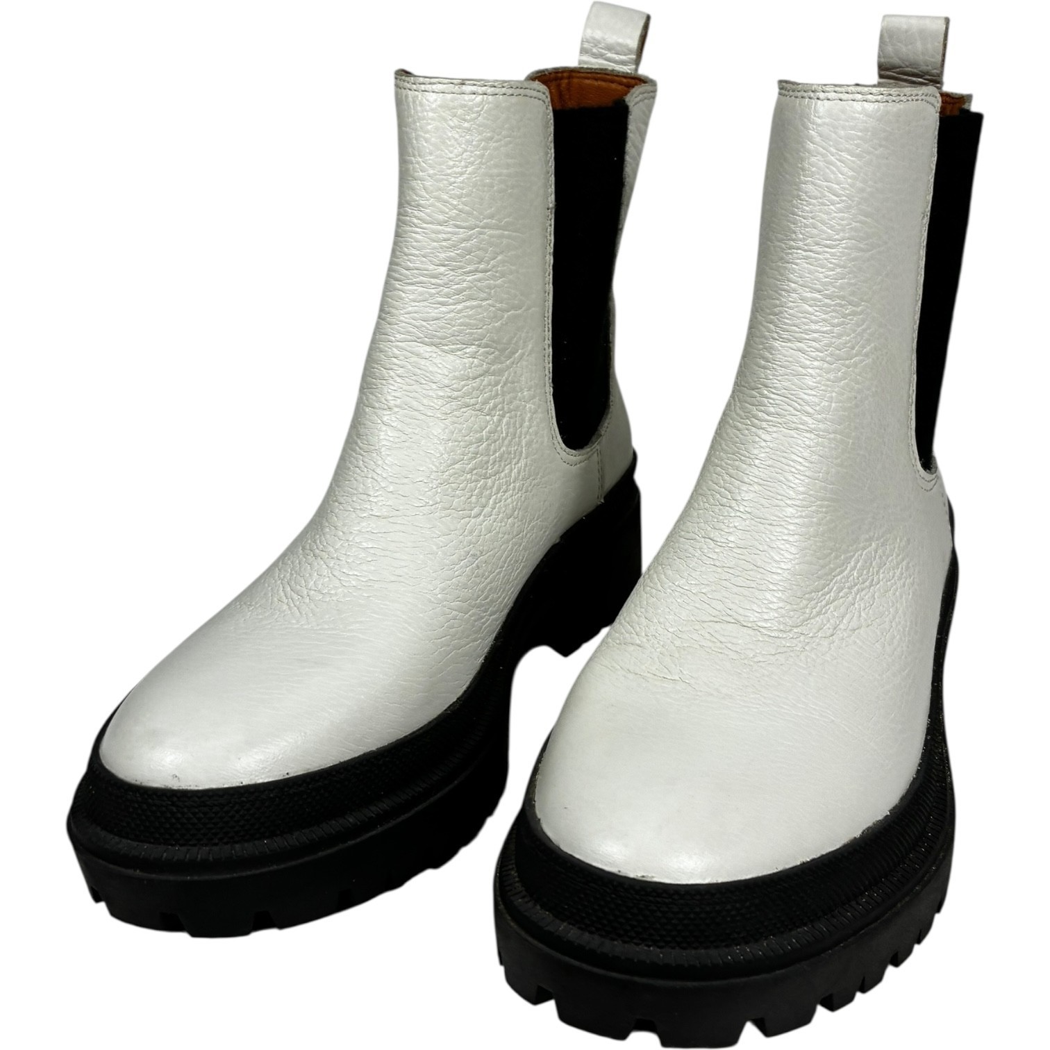 Lucky Brand womens 7M Ellerey White Leather Pull-on Lug Sole Chelsea Booties Item image 4
