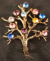 Sterling Silver Tree Pin / Brooch Different Colored Gemstones on the Bra... - £31.89 GBP