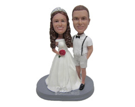 Custom Bobblehead Groom In Shorts And Suspenders And Bride In Wedding Gown - Wed - £118.90 GBP