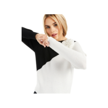 allbrand365 designer Womens Colorblocked Applique Sweater, X-Small, Deep Black - £35.61 GBP