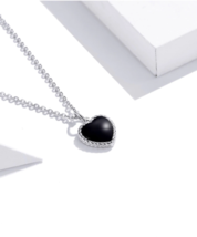 925 Sterling Silver Black Spinel Vintage Heart Pendant Necklace - FAST SHIPPING! - £27.96 GBP