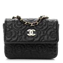 Chanel Lambskin Camellia Embossed Chain Belt Bag Black - £2,234.19 GBP