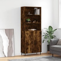 Industrial Rustic Smoked Oak Wooden Large Tall Storage Cabinet Unit Disp... - $170.68