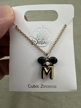 Disney Parks Mickey Mouse Ears Cubic Zirconia Letter M Gold Color Necklace NEW