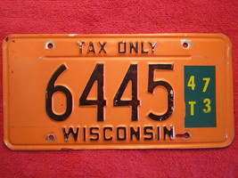 Car Tag License Plate Wisconsin Tax Only 6445 [Z169A] - £38.74 GBP