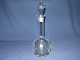 Tall Crystal Liquor Wine Decanter w Stopper Vintage Floral Flowers Etched Glass - £15.81 GBP