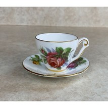 Miniature Bone China England Red And Yellow Roses Tea Cup And Saucer Set - $14.84