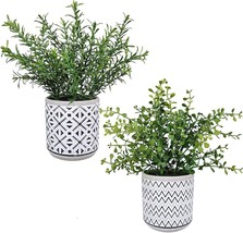 2 Pack Small Potted Eucalyptus Plant Artificial Plants Green Boxwood Ros... - $32.51
