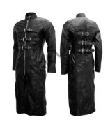 Men Gothic Long Leather Coat Bondage Buckle Straps Full Length Real Leat... - $398.00
