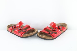 Vintage Birkenstock Womens 6 Distressed Patent Leather Buckle Strap Sandals Red - £35.56 GBP