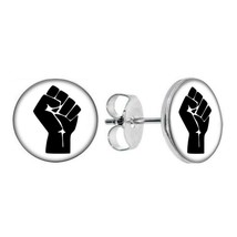 Raised Fist Earrings 10mm Black Lives Matter Blm Power Salute Stainless Steel - £6.21 GBP