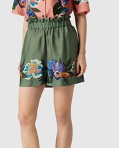 Scotch &amp; Soda Women&#39;s Green Floral Satin Elasticated High Waisted Shorts... - £36.52 GBP