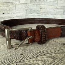 Cole Haan Mens Size 38/93 Dark Brown Braided Woven Leather Brass Buckle Belt - £10.03 GBP