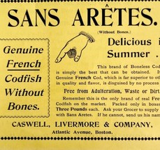 Sans Aretes French Cod Fish 1894 Advertisement Victorian Caswell Summer ... - $19.99