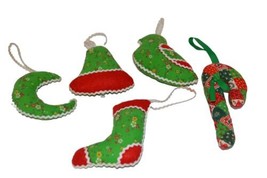 Lot of 5 VTG Handmade Stuffed Cloth Fabric Christmas Ornaments Kitschy Bird Bell - £10.61 GBP