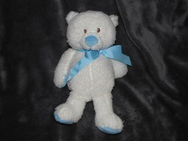 Baby Ganz Bennett Bear Stuffed Plush Soft White Blue Ribbon Bow 11" - $49.49