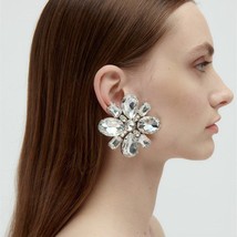 Floral Rhinestone Earrings Exaggerated Shiny Stud Earrings Jewelry Accessories - £12.05 GBP