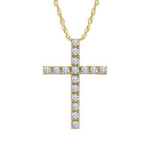 14K Yellow Gold Plated 925 Silver Round Moissanite Cross Pendant Womens Day Gift - £211.06 GBP