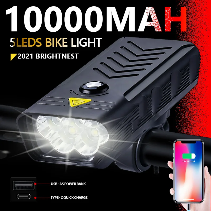 20000LM 5Leds MTB Bicycle lights 10000MAH Usb Rechargeable Bike Light Flashlight - £20.68 GBP+