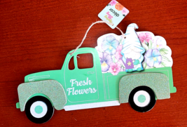 Fresh Flowers Green Truck Door Hanger Glitter Sign Spring Gnome 13.5&quot; X ... - $32.66