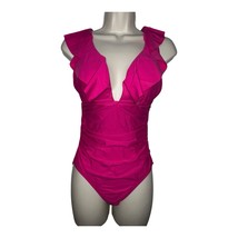J. Crew Ruched Ruffle One Piece Swimsuit Pink NWT Size 2 Colorful Bright... - $37.14