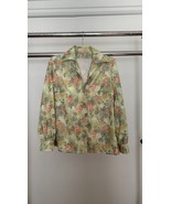 Women&#39;s Floral Shirt Green Top Button Up Vintage Large - £17.38 GBP