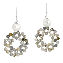 Elegant White Pearl Ring of Round Labradorite Sterling Silver Dangle Earrings - £13.84 GBP
