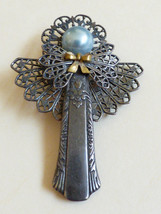 VTG hand made Silver &amp; gold tone bow pearl faux face Angel teaspoon hand... - £14.12 GBP
