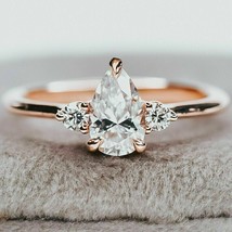 2.20Ct Pear Cut Moissanite Three-Stone Engagement Ring 14K Rose Gold Plated - £83.92 GBP