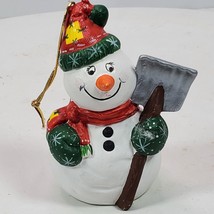 Vintage 1996 Snowman w/ Shovel Holiday Christmas Ornament 3.5 Inch Hand Painted - £10.43 GBP