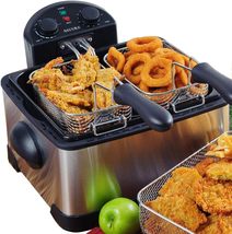 Stainless-Steel Triple Basket Electric Deep Fryer with Timer  - £67.35 GBP