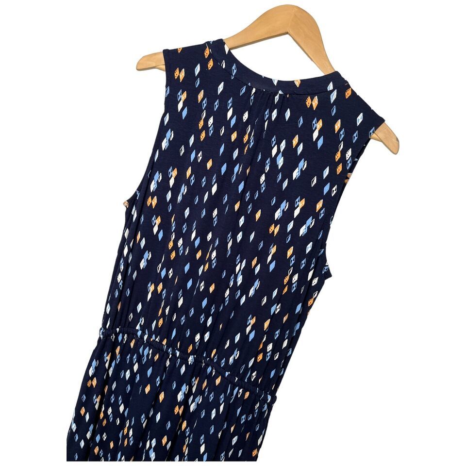 New Metaphor Geometric Diamond Sleeveless Drawstring Waist Shirt Dress Navy M Item image 7