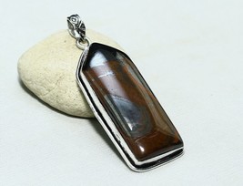 Solid 925 Silver Natural Iron Tiger&#39;s Eye Gemstone Handmade Pendant Jewelry 2.5&quot; - £4.74 GBP