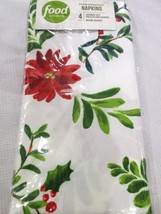 Christmas Holly &amp; Pine Poinsettia Food Network Cloth Napkins Set of 4  - $23.99
